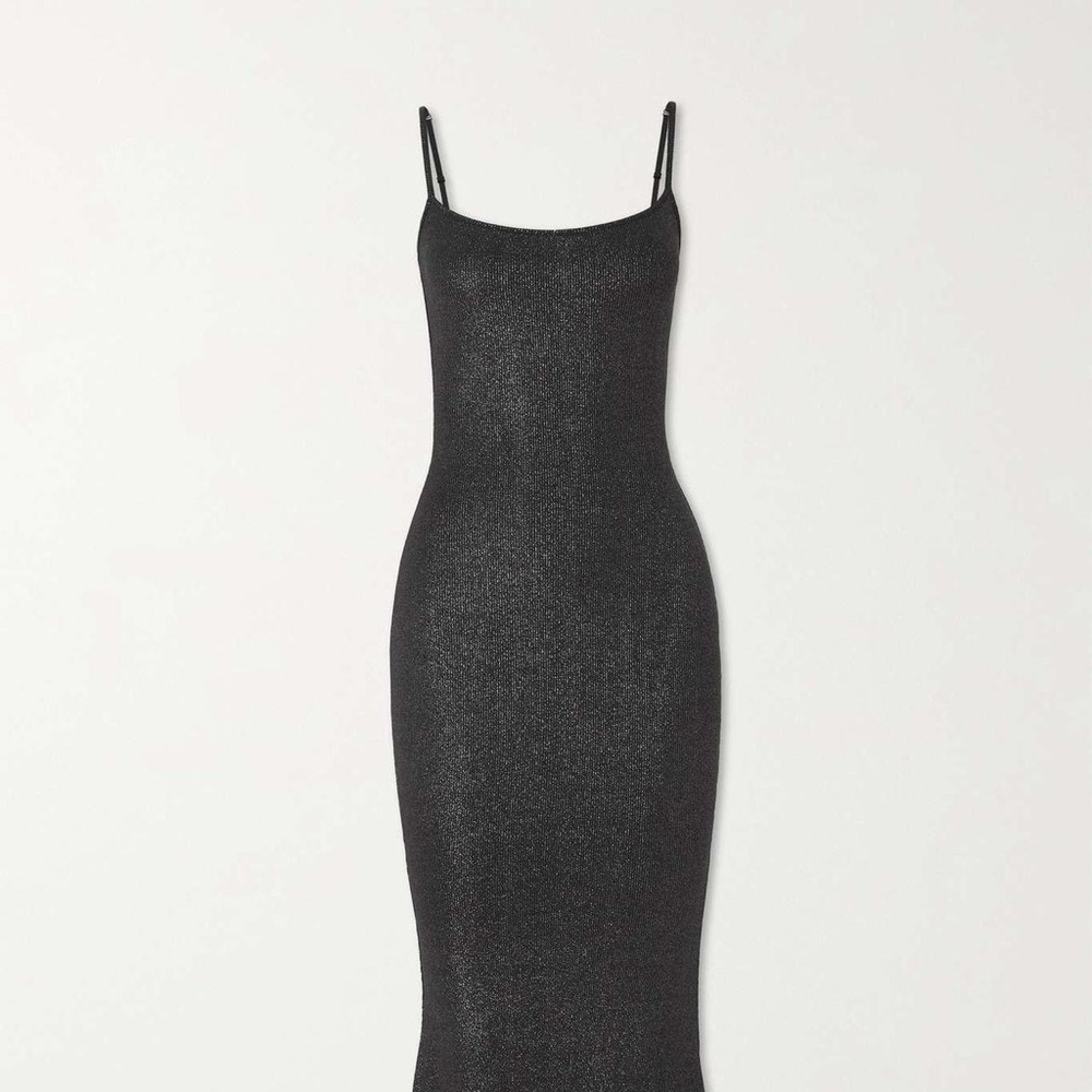 SKIMS lounge ribbed stretch - modal silver and tin maxi slip dress 
#skims